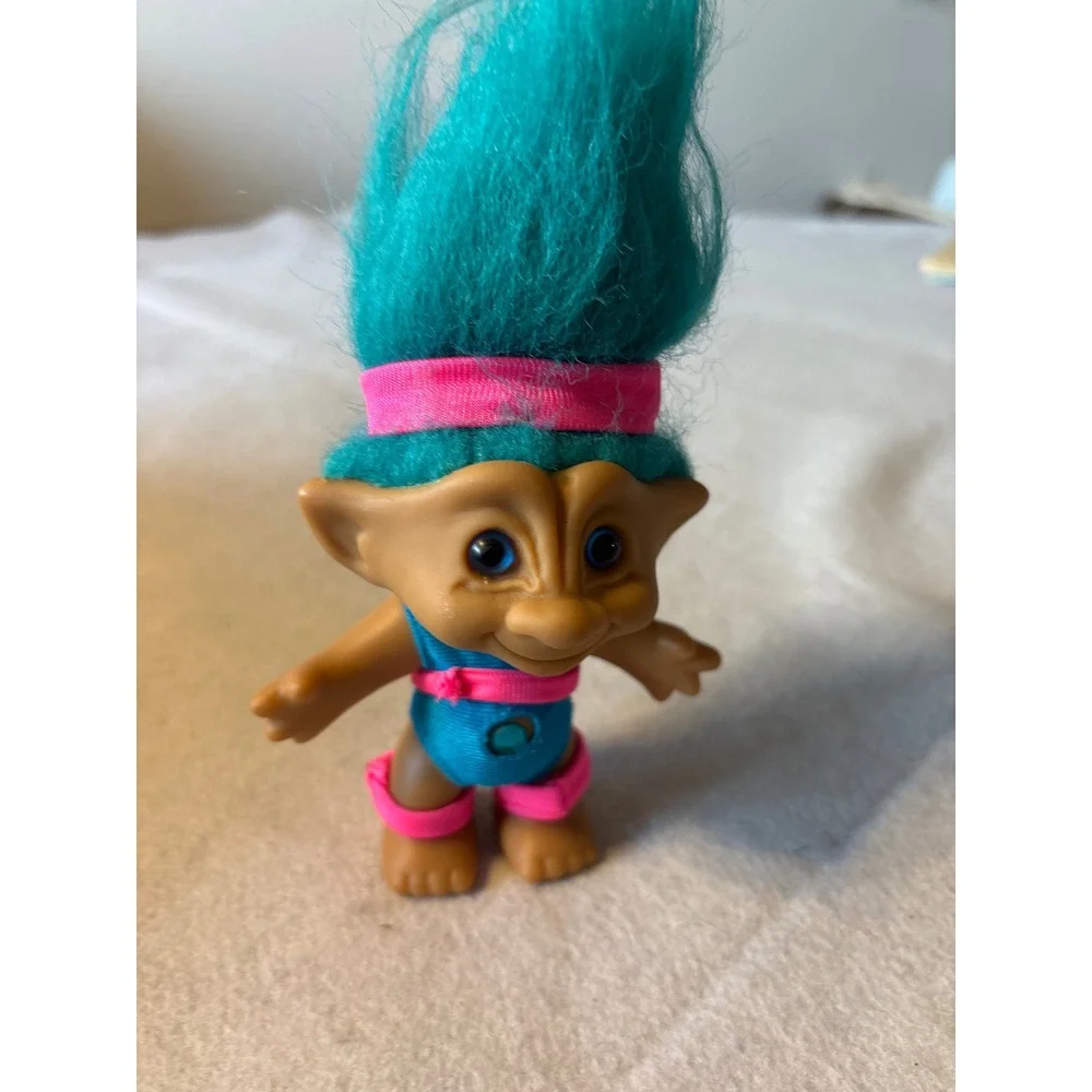 Vintage Troll‎ Doll Aqua Hair Pink Outfit Small Collectible Toy
